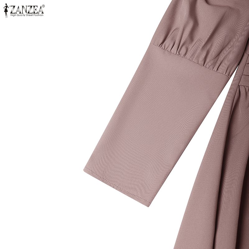 ZANZEA Muslim Casual Round Neck Long Sleeve Loose Women Long Dress