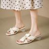 Fashion Elegant Bow Design Casual Coarse Heel Sandals for Women 2025 New Summer Open Toes Breathable Comfortable Fashion Beach Slippers