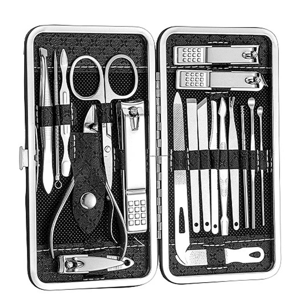 Professional 19-Piece Manicure & Pedicure Kit - Stainless Steel Nail Set With Storage Case for Home Salon Use