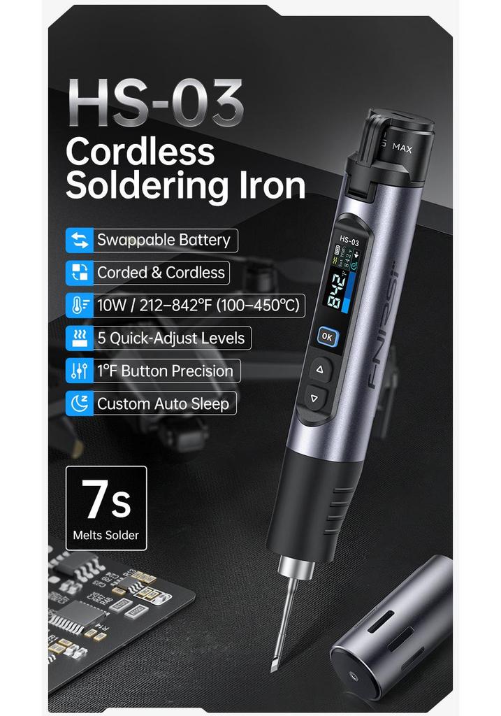 FNIRSI HS-03 Wireless Electric Soldering Iron - Constant Temperature, Compact for Household Repairs