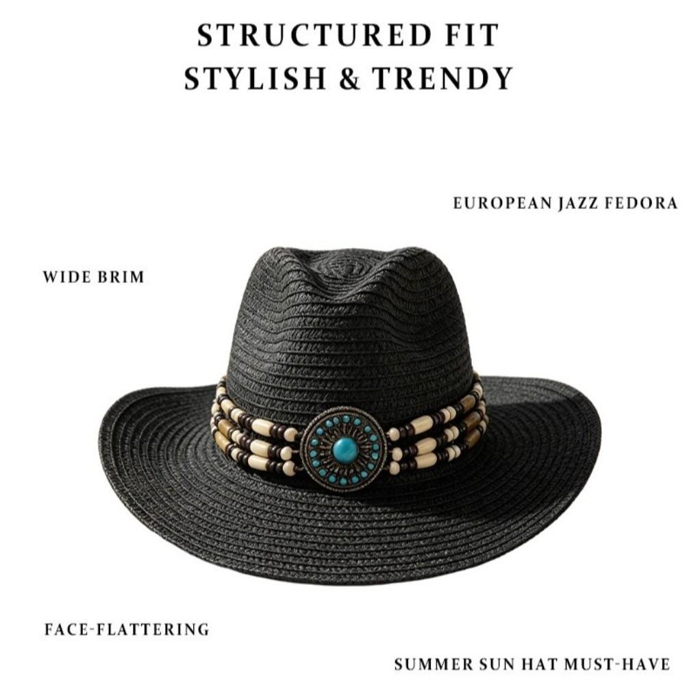 Handgewebter Stroh-Sonnenhut Großer Rand Cowgirl-Hut Klassischer Western-Cowboyhut für Männer, Frauen