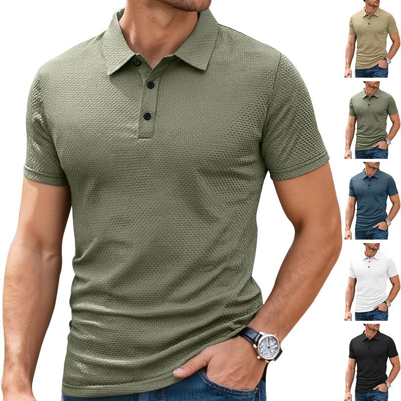 Men's Short-sleeve Polo Shirt with Button-down Collar and Stretch Fit
