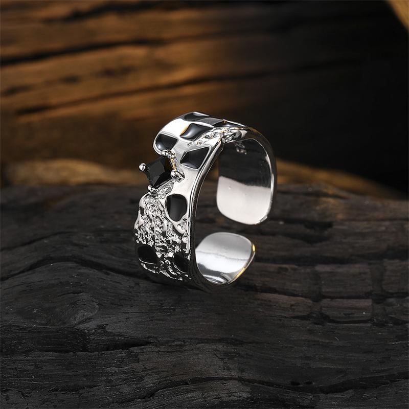 Black White Checkerboard Ring Women Jewelry Personality Oil Drop Black Ring 925 Silver Lady Trendy Finger Accessories Open Size
