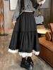 Lace Spliced Midi Skirts for Women High Waist Sweet Vintage A-line Cake Skirt Fashion Clothing Spring Autumn
