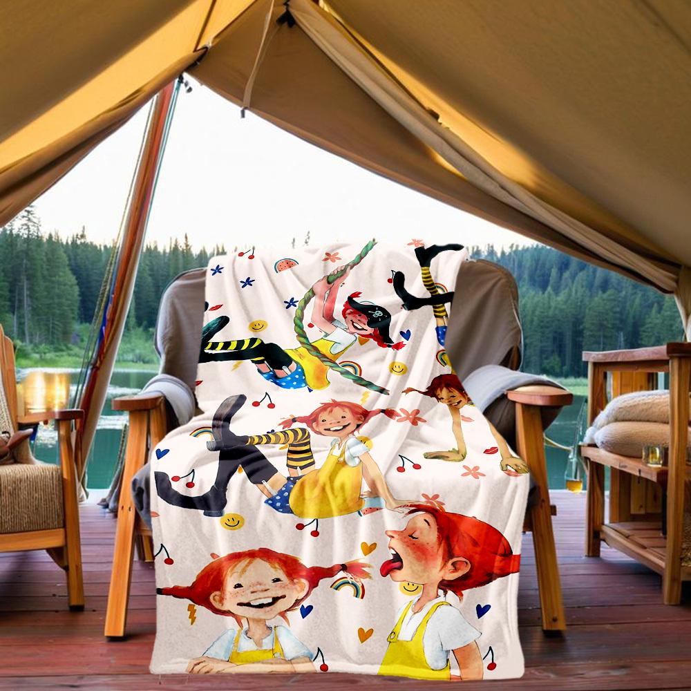 1 szt. Pippi Pończoszanka Koc Przygodowy Outdoor Lekki Flanelowy, Miękki i Ciepły, Do Użytku Całorocznego na Sofę, Na Zewnątrz, Kemping, Salon, Biuro