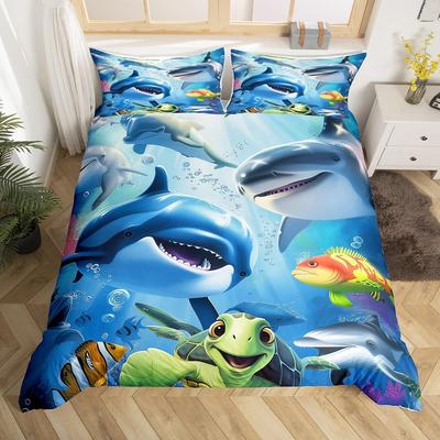 Funda Nórdica de Delfín para Niños Azul Océano Marino Temática Juego de Ropa de Cama Niños Niñas Animal Marino Funda de Edredón Juego Microfibra Funda de Edredón