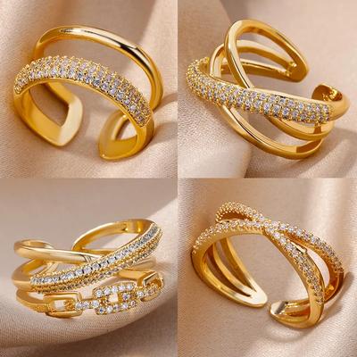 Bagues Géométriques Vintage en Zirconium pour Femmes Acier Inoxydable Couleur Or Anneau Ouvert Punk Bijoux de Mariage Esthétiques bague femme