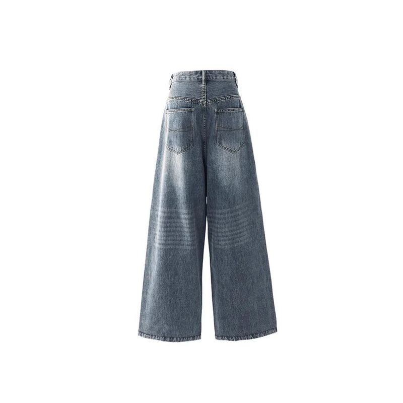 American Relaxed Feeling Denim Women's Autumn New Arrival Plus Size Fat Sister mm High Waist Loose and Slimming Mop Wide Leg Pants
