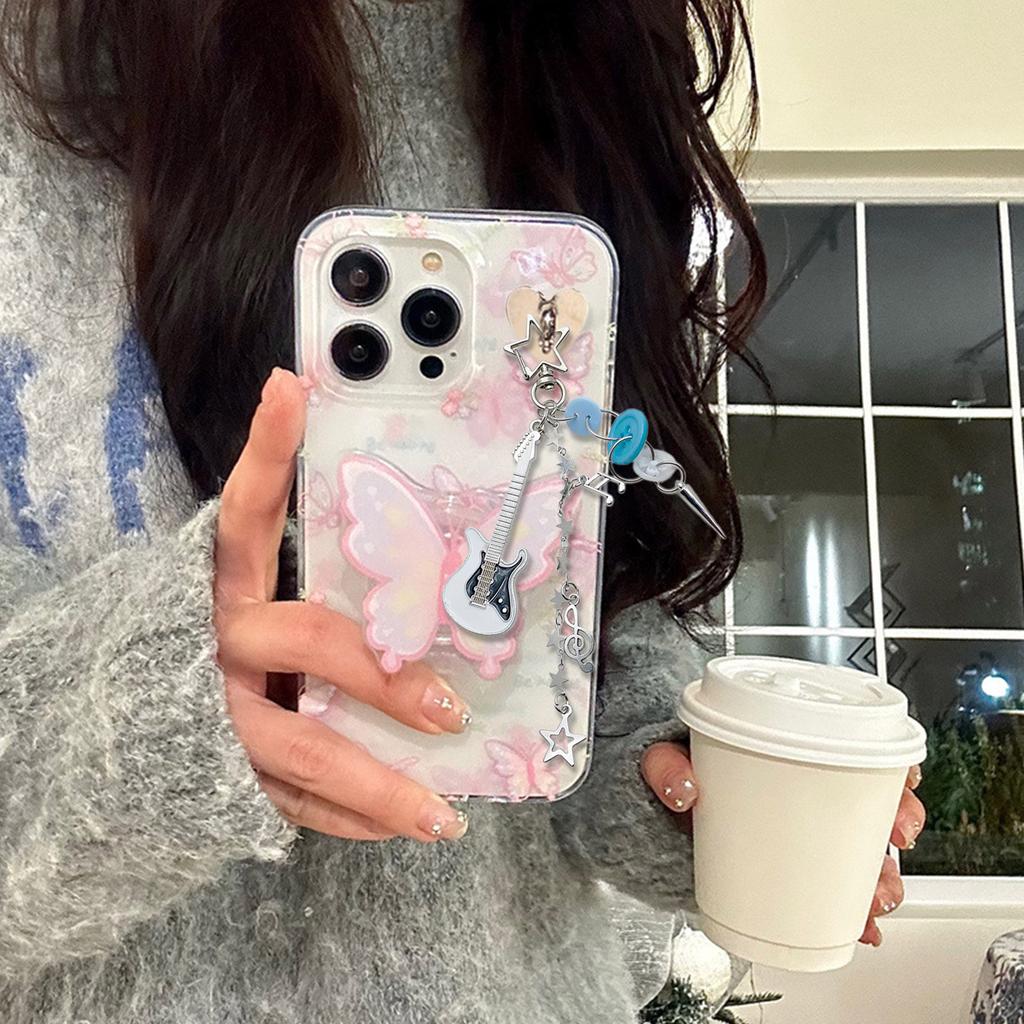 Cute Guitar Star Button Keychain Pendant Bag Phone Pendant Women Backpack Handbag Charm Lovely Hanging Decoration