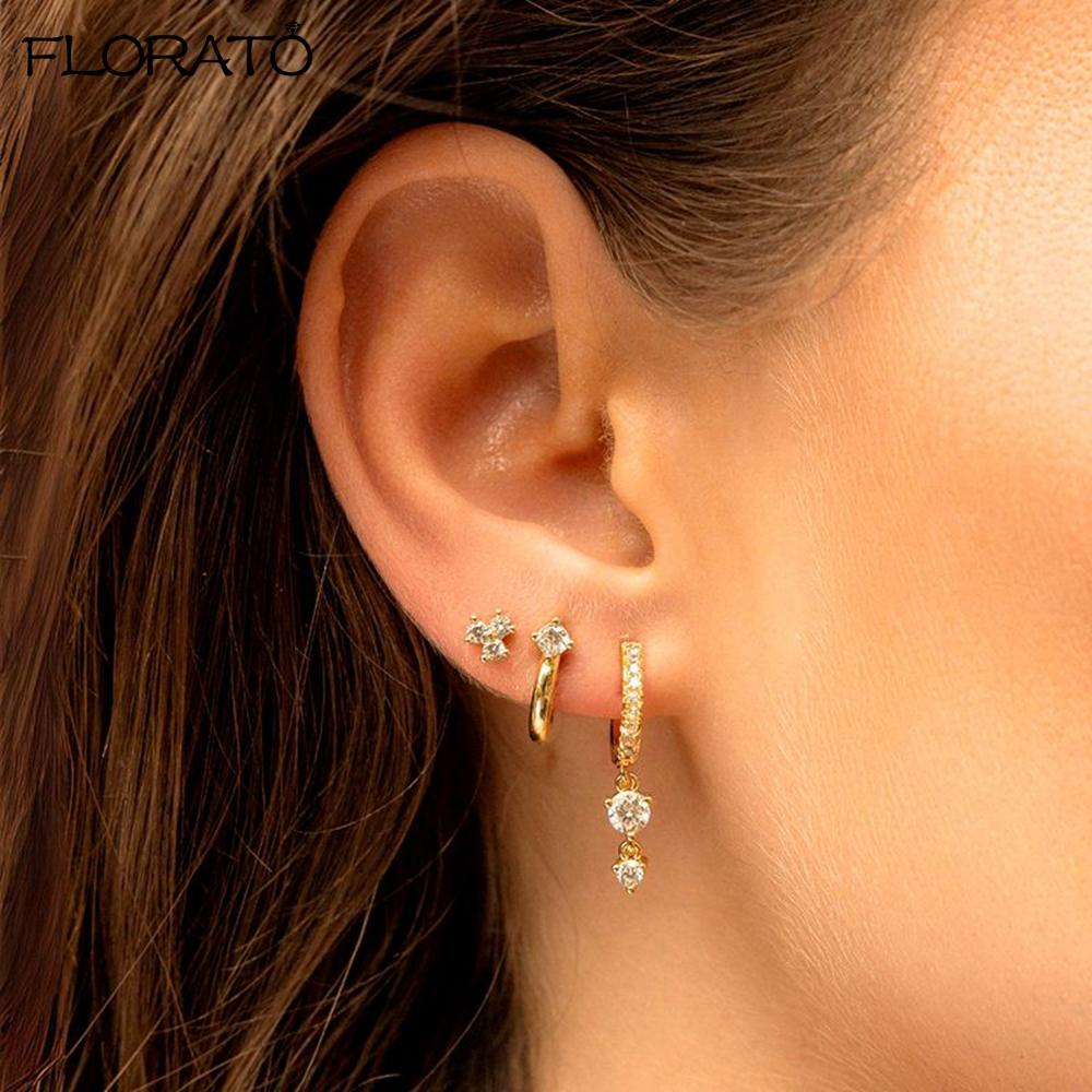 Ins Minimalism Round Zircon Earrings 925 Sterling Silver Needle Gold Color Small Hoop Earrings for Women Trend Piercing Jewelry