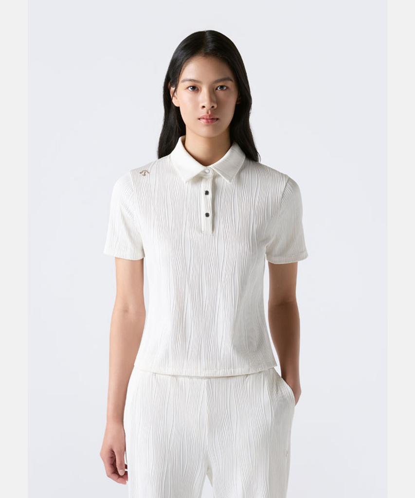 DESCENTE Women'S Ribbed Slim Fit Polo Short Sleeve T-Shirt Ivory Sr322Pps71