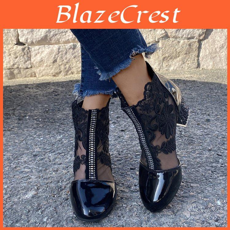 Mesh Mesh Summer Boots Hollow Short Boots Ladies High Heel Sandals Thick Heel Sandals