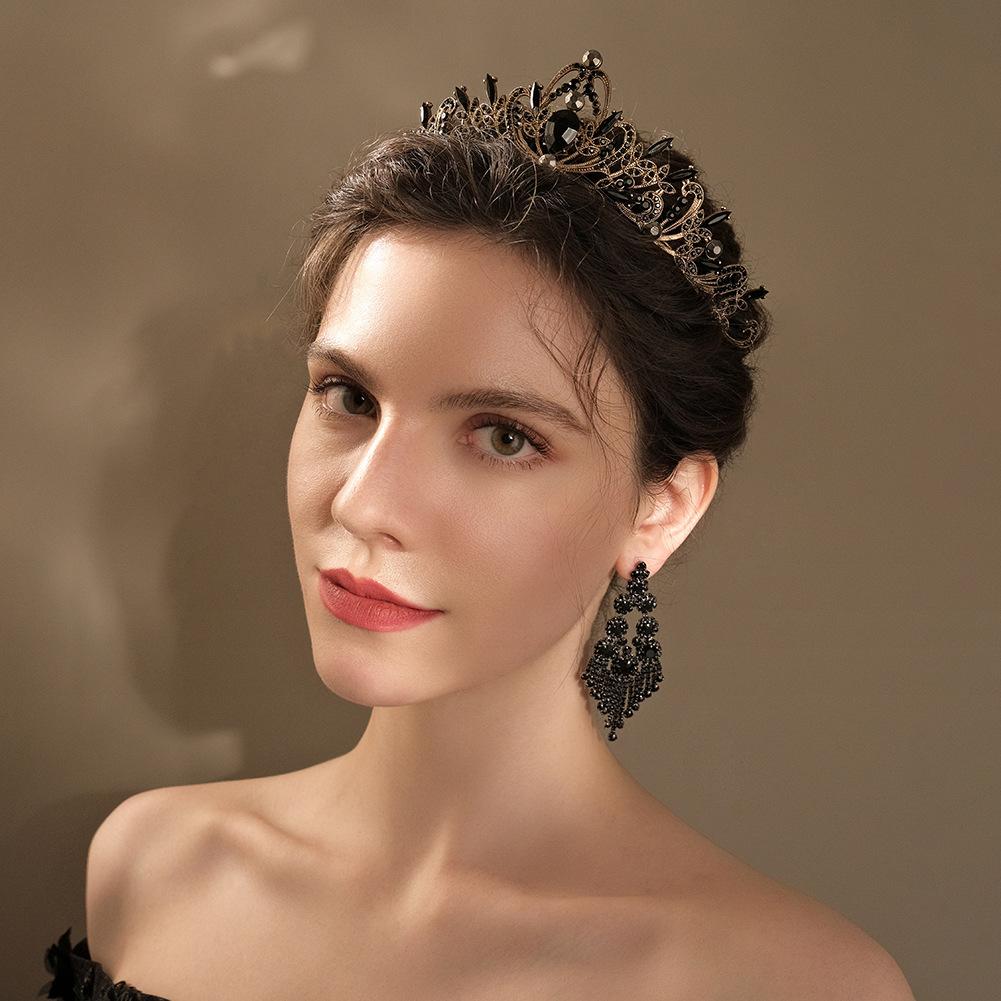 Halloween Jewelry Rhinestone Alloy Crown Holiday Party Dance Dress Headdress High-end Black Crown