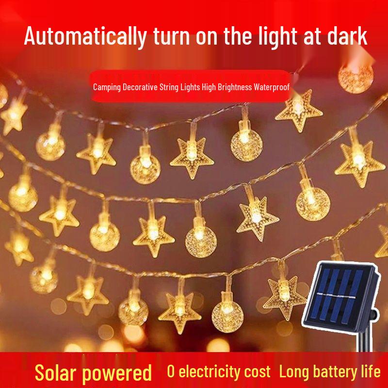 Solar LED Outdoor Camping Lantern String – Waterproof Fairy Lights for Tent, Balcony, and Tree Decoration