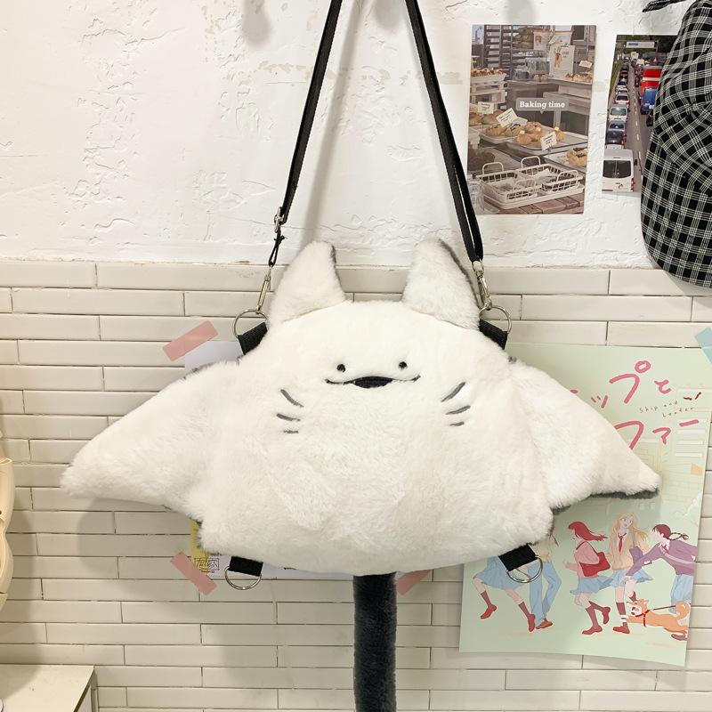 Creative Manta Ray Plush Backpacks Cute Fluffy Cartoon Animal Shoulder Crossbody Bag Casual Plushie Schoolbag Women Kawaii Gifts
