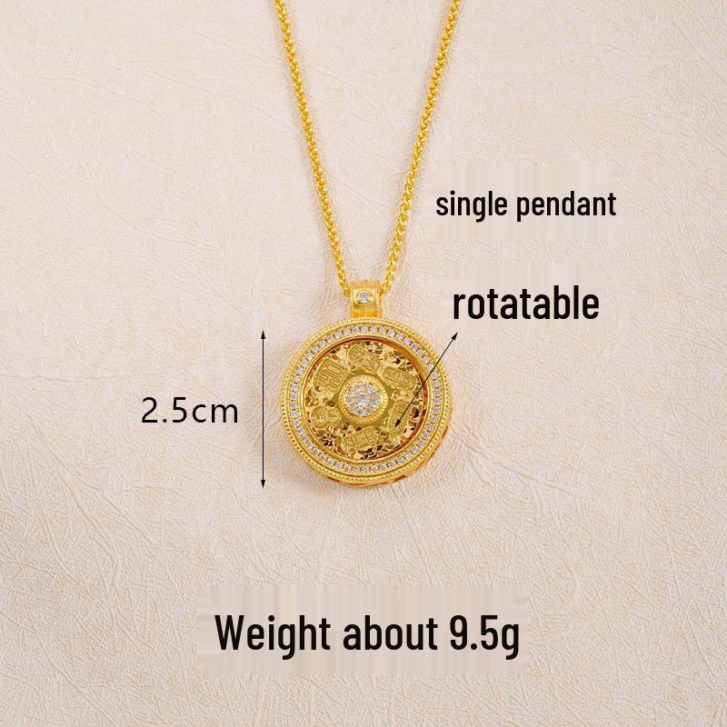 Ancient Gold Sand Eight-Treasure Compass Blessing Necklace - Chinese Retro Copper Alloy Jewelry