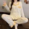 Wind cartoon printed pajamas women's spring and autumn imitation cotton sweet lace long-sleeved trousers loungewear set