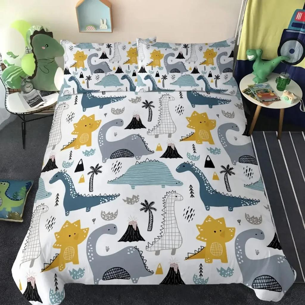 Dinosaur Cute Ancient Animal Comfortable Duvet Quilt Cover Pillowcase Bedding Set Children Bedroom Decoration Home Textile