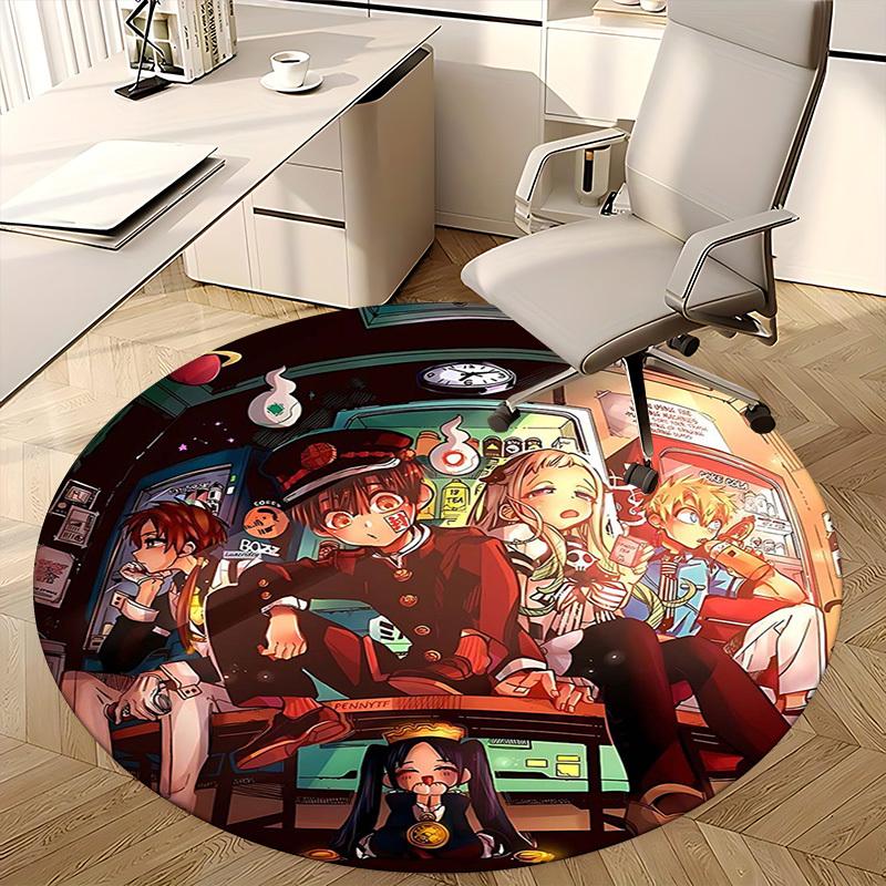 1pc Anime Cartoon Design Round Carpet  Office Chair Mat, NonSlip Rug for Home Decor, Living Room