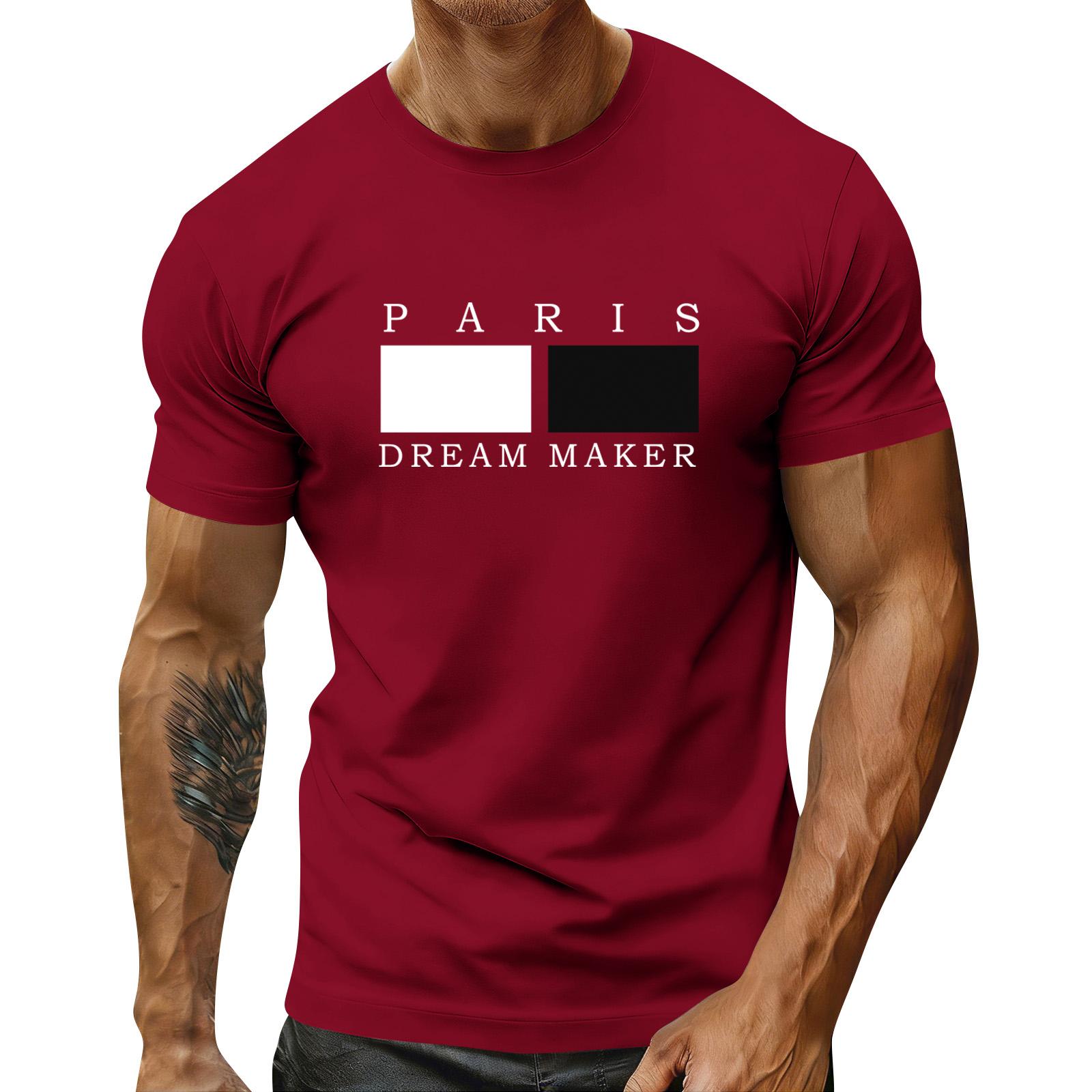 

Men s Holiday Print Round Neck Short Sleeve Top Casual Sports Top M червоний