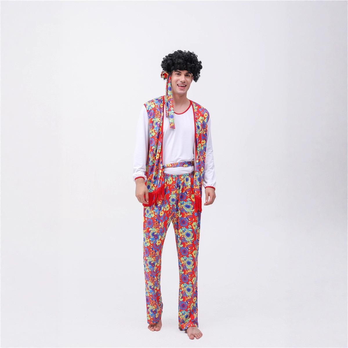 

Хэллоуин хиппи винтажный костюм мужской хип-хоп рокер костюм для сценического шоу One size