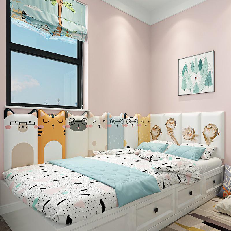 3D Cartoon Soft Pack Bedhead: Anti-Collision, Self-Adhesive Insulated Wall Sticker for Kids' Rooms.