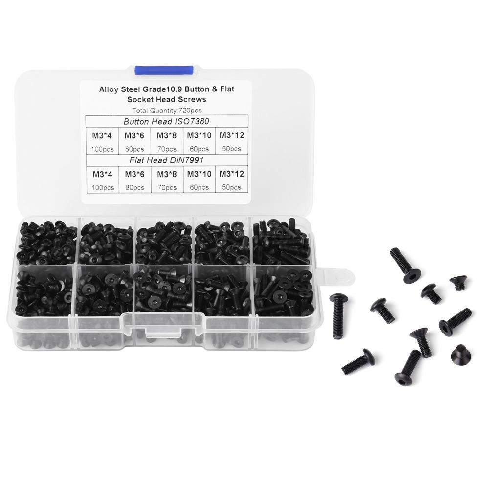 720 Stück 4mm/6mm/8mm/10mm/12mm M3 Senkkopfschrauben Kohlenstoffstahl Linsenkopf Sechskantschrauben Sechskant-Senkkopf Schraubenkappe Schrauben