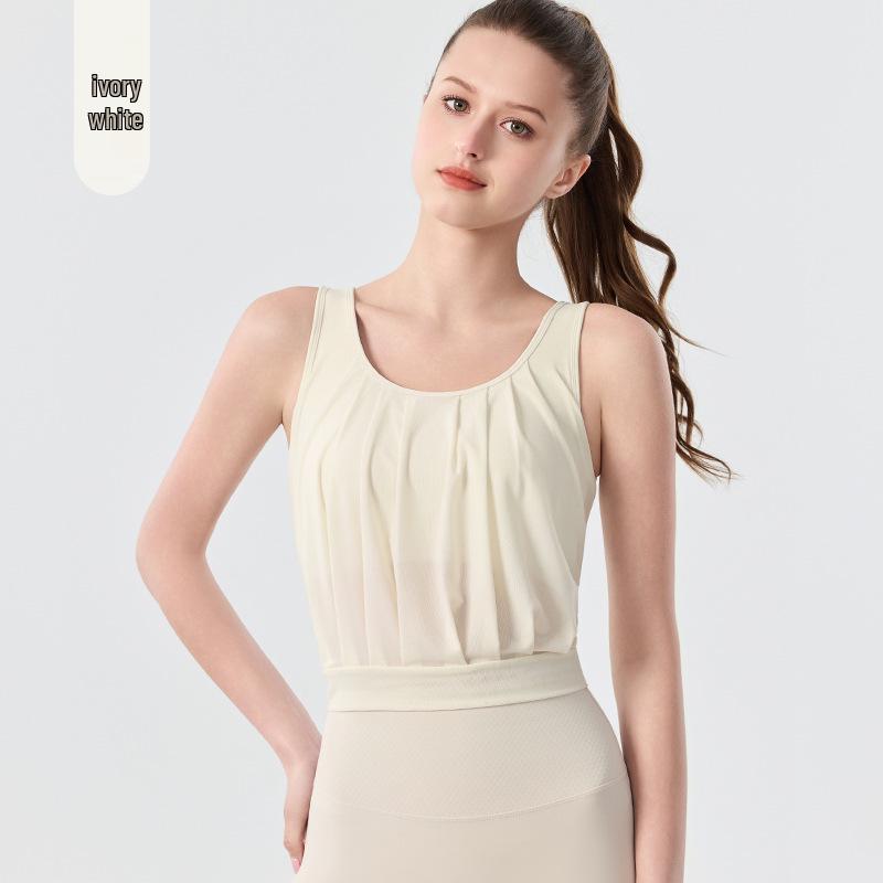 Women s Elegant Pleated Mesh Sports Vest - Summer Fashion Yoga Top
