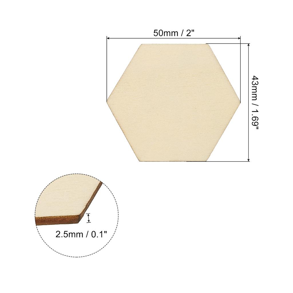 50/100/200pcs Wood Pieces Unfinished Hexagonal Wood Shapes Blank Wooden Cutouts Ornaments Natural for Christmas Craft Projects