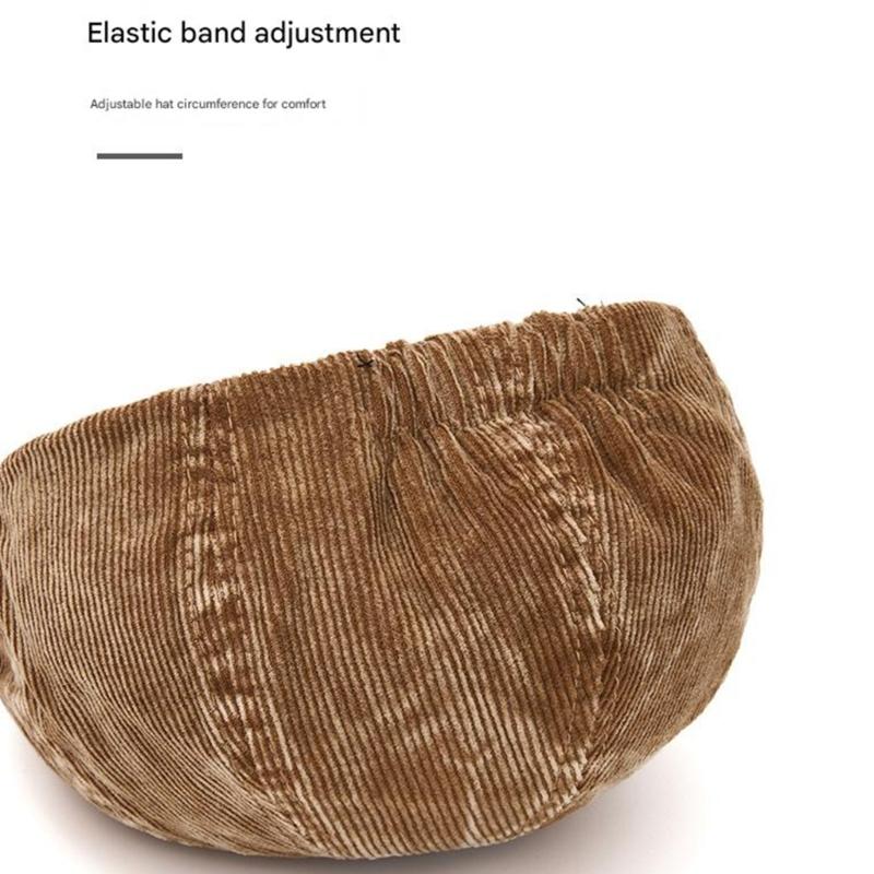 French Style Corduroy Beret For Women Breathable Cotton Blend Lightweight Design Khaki Hat For Casual Or Formal Outfits