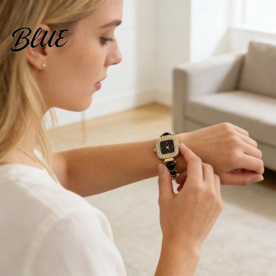 Rhinestone Embellished Watch Women Bracelet Small Square Dial Analog Quartz