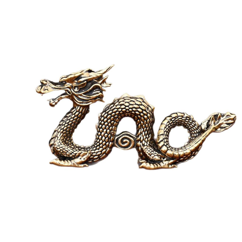 Vintage Brass Zodiac Dragon Small Statue Desktop Ornament Chinese Mythical Beast Figurines Home Feng Shui Decorations Crafts