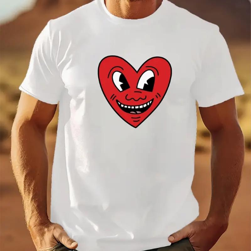 New Summer Men's Fashion T-shirt Personality Smiling Love Printed Men's T-shirt Top