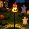Decorative Porch Lights Halloween Solar Pumpkin Light Ghost Garden Stake Reusable Outdoor Party Lighting Waterproof LED Pathway Light for Yard Patio