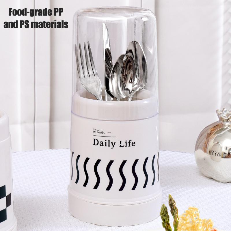 Seau à baguettes anti-poussière Porte-ustensiles avec drainage Organisateur pour baguettes, cuillères et fourchettes