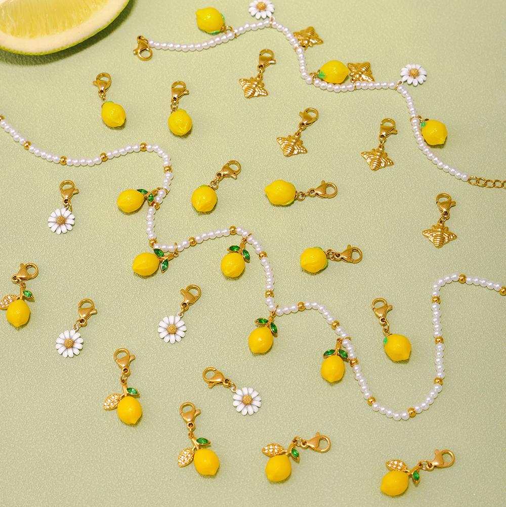 Nivora Resin Fruit Lemon Pendant Necklace For Women Imitation Zircon Stainless Steel Zircon Handmade Strand Beads Choker Zircon