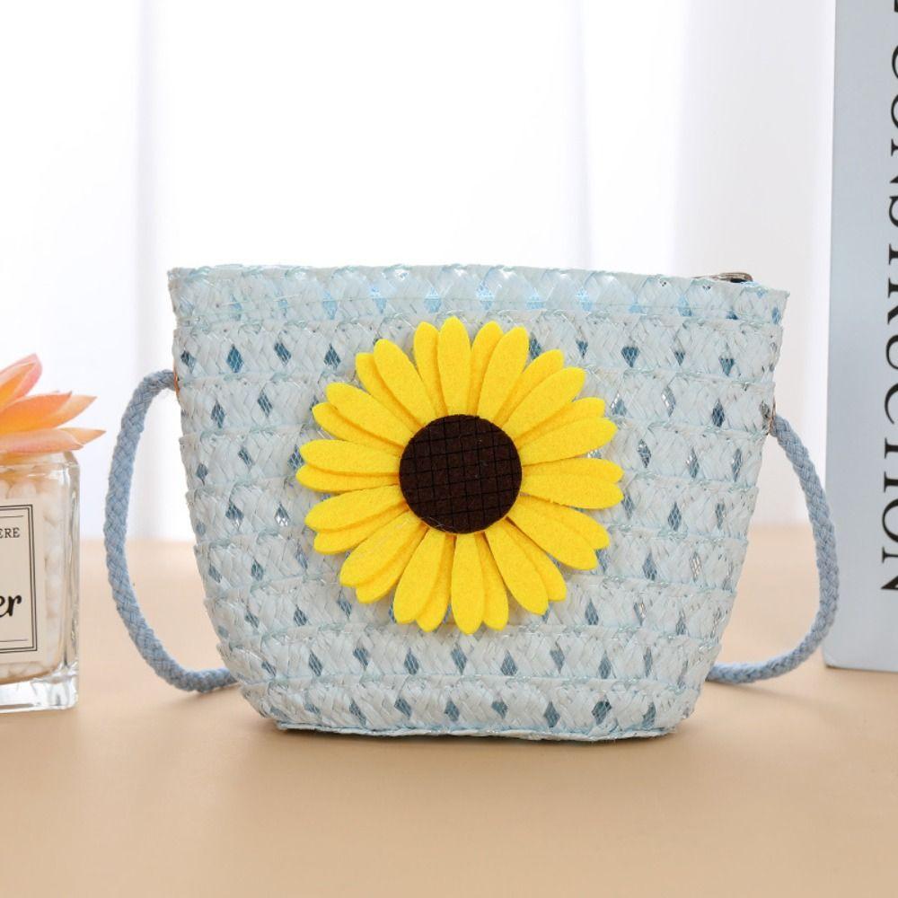 

Соломенная сумка через плечо Сумки с цветами Милый мини-кошелек для монет Детские девочки 3