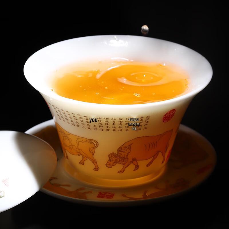 Chaxun Year of the Ox Gilded Sancai Gaiwan