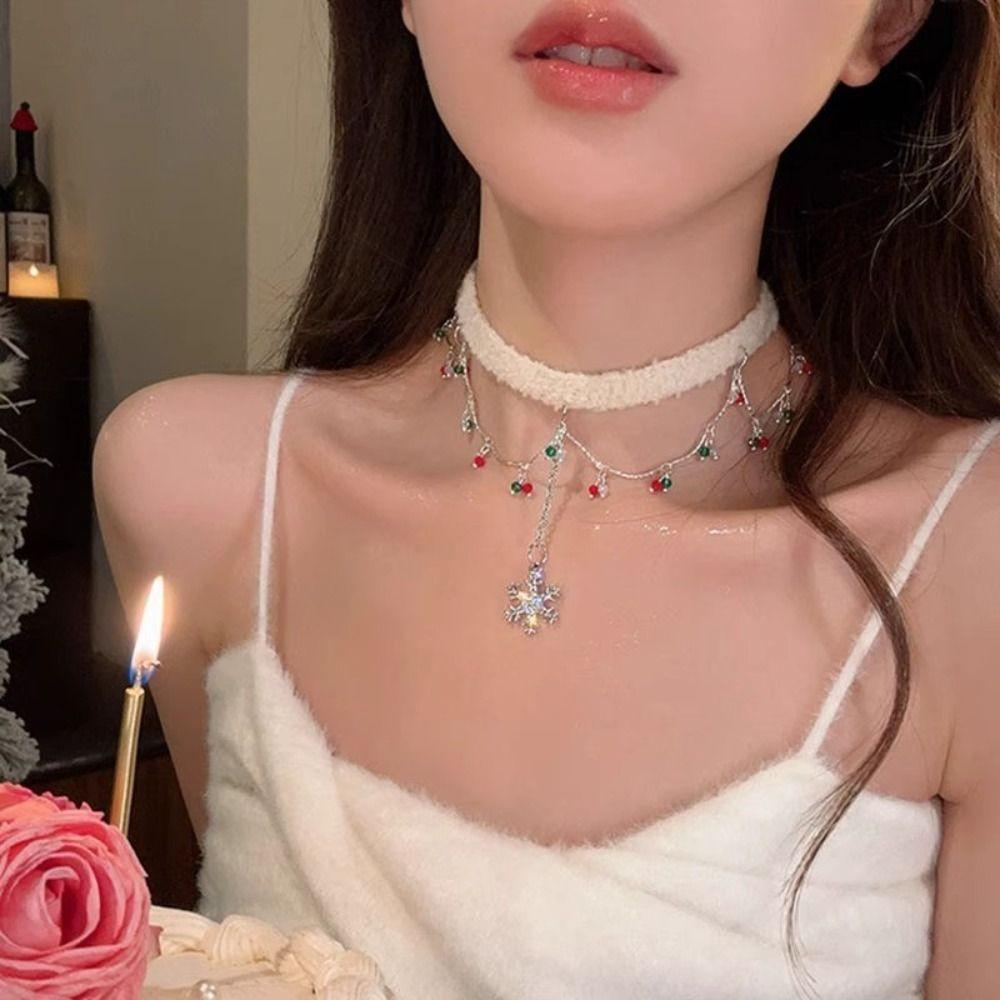 Tassel Christmas Plush Choker Santa Claus Xmas Clavicle Chain  Jewelry Accessories
