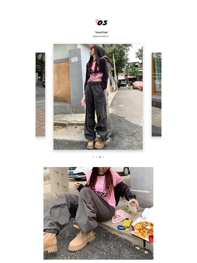 American-Style Women's Wide-Leg Overalls: Trendy Elastic Waist, Loose Drape Casual Pants for Autumn 2023