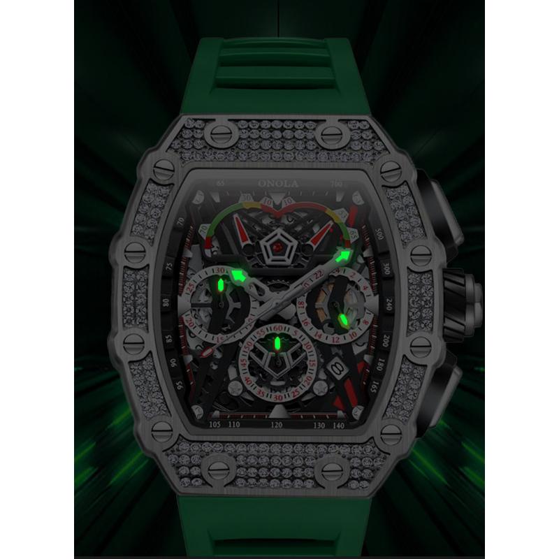 ONOLA Tonneau Shape Quartz Watches Men Luxury Diamond Inlay Rose Gold Watch Fashion Business Waterproof Multifunctional Wristwatch