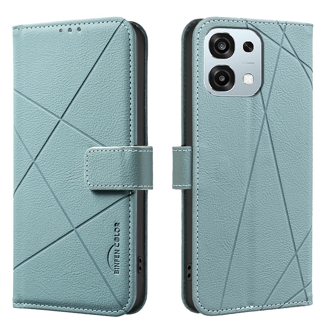 

For Oppo A6 Pro 5G Case BINFEN COLOR BF35 Geometry Imprinted Leather Phone Cover RFID Blocking Wallet Stand