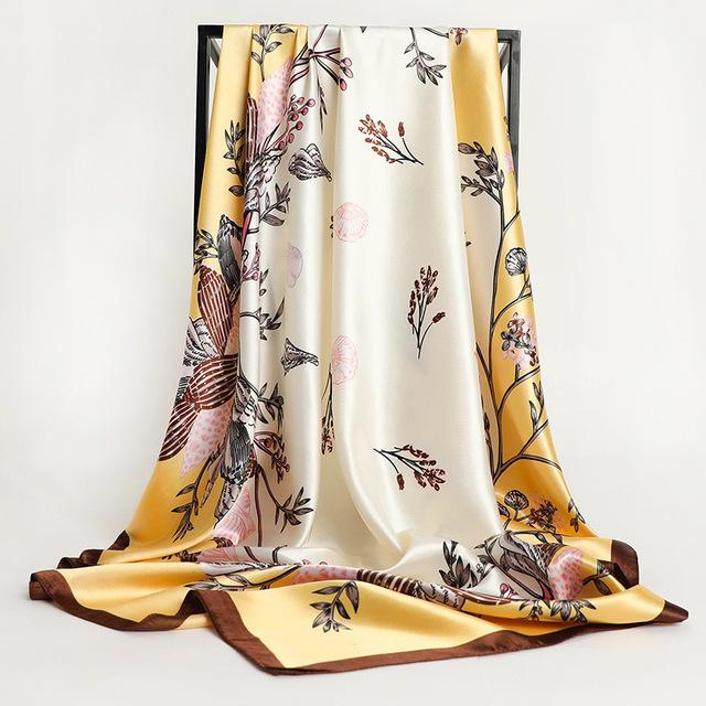 Women's silk square scarf for head covering, satin facings for women's shawls, Foulard for women's large headscarves, Pashmina
