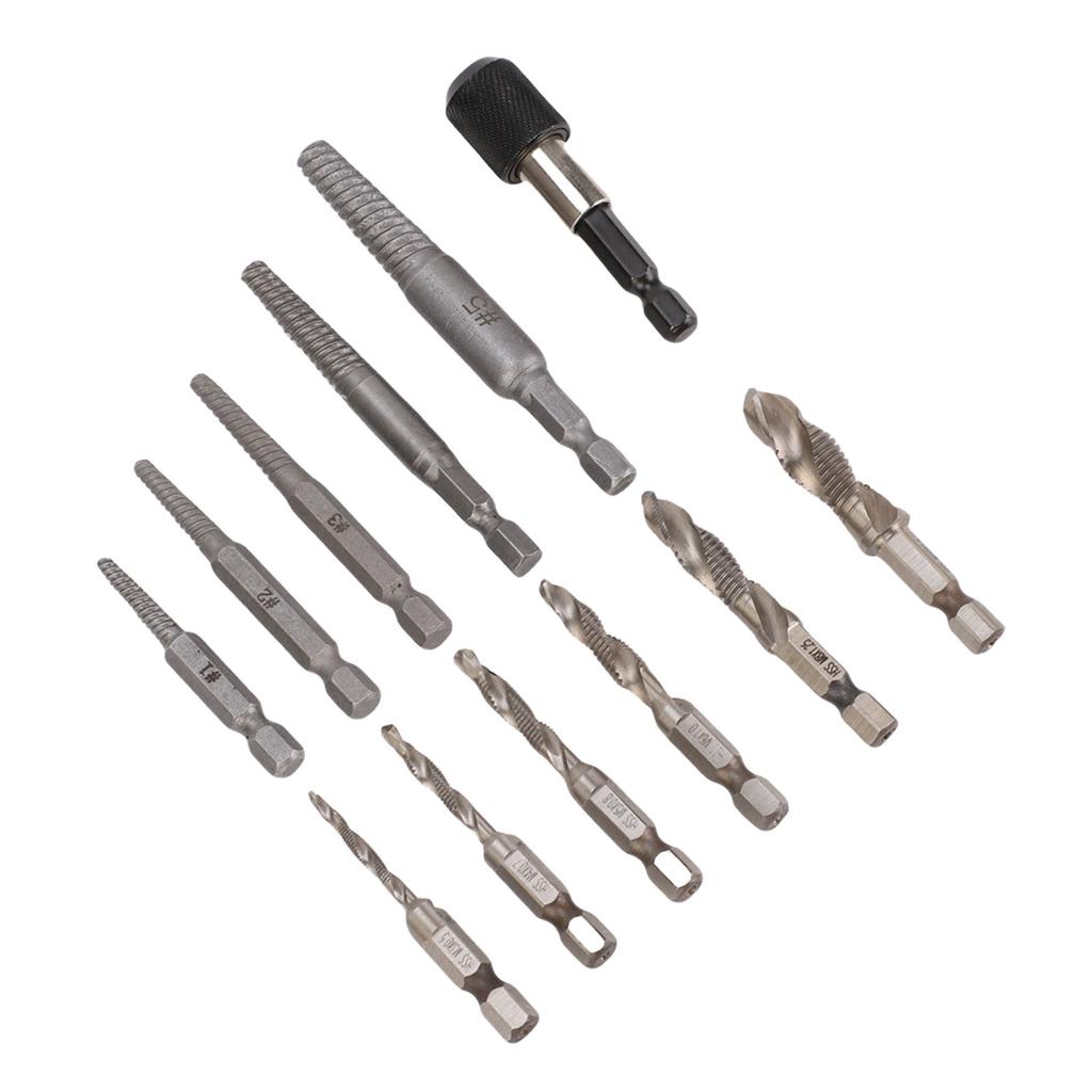 11Pcs Screw Extractor Set Kit with Tap Extension Bar Adapter 1 4in Hex Shank Storage Box