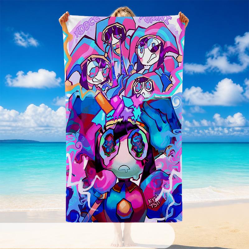 Quick Dry Beach Towel Digital Circus Pattern, Lightweight Absorbent Towel for Pool Beach Vacation Use