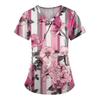 Women's Fashion V-Neck Short Sleeve Overalls With Pockets Printed Tops  Clothes