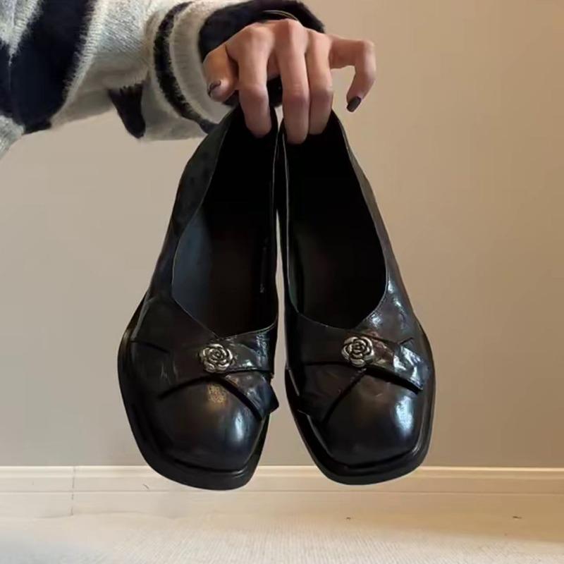 

Весна и Осень Новые Туфли-лодочки с бантом и камелией, женские, ретро, на толстом высоком каблуке, с квадратным носком, маленькие одиночные туфли 40