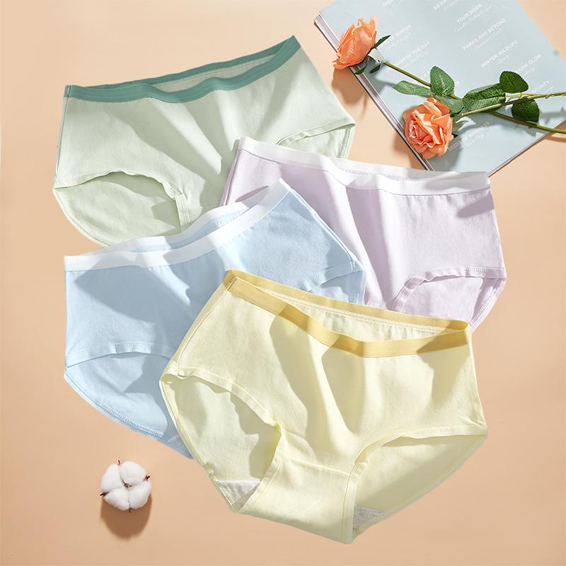 FINETOO 4Pcs/Set Women's Cotton Briefs Soft Breathable Underwear Set Mid Waist Solid Color Panties For Daily Wear High Elastic Underwear
