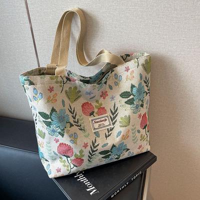 Flower Printed Large Capacity Reusable Shoulder Bag Versatile Student Commuting Handbags