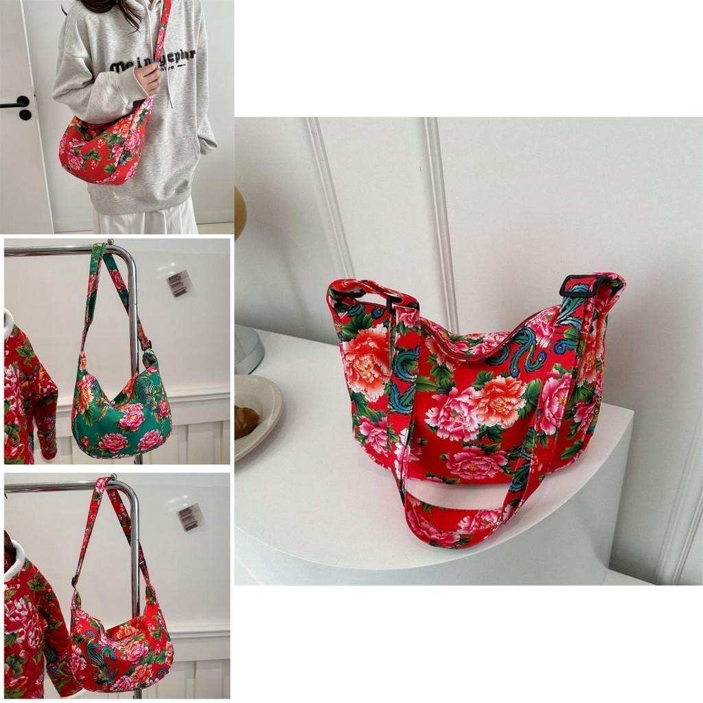 Vintage Inspired Floral Crossbody Shoulder Bag With Soft Structure And Ample Space For Essentials